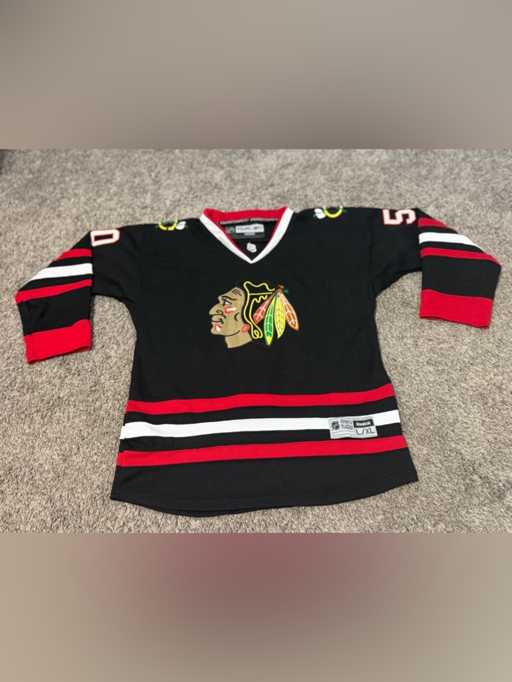 Reebok Chicago Black Hawks Youth L/XL Corey Crawford Authentic Hockey Jersey